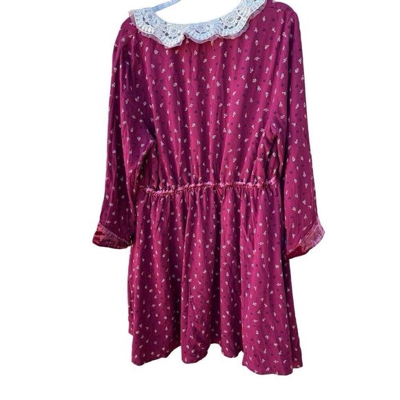 FREE PEOPLE RED DELFINA LACE COLLAR VELVET TRIM MINI DRESS SIZE L - Picture 12 of 16
